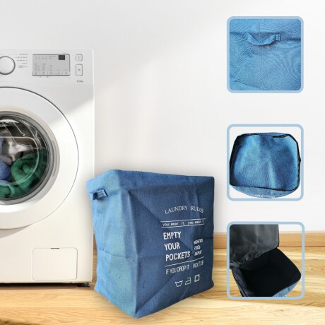 Bolso canasto con cierre y tapa de tela para Ropa Lavanderia Azul