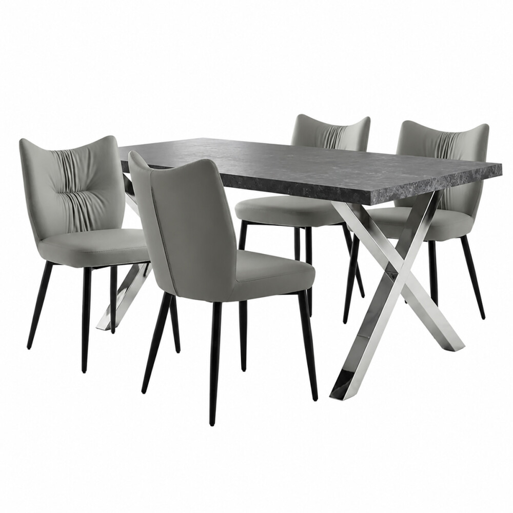 Juego De Comedor Mesa 1.60m + 4 Sillas Acolchonadas Ecocuero Gris Liso Juego De Comedor Mesa 1.60m + 4 Sillas Acolchonadas Ecocuero Gris Liso
