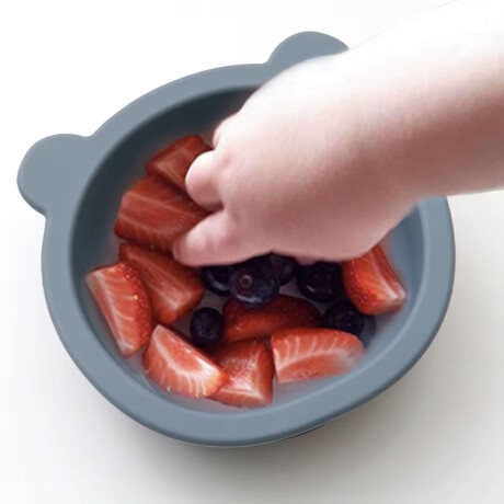 Bowl Tazón Irrompible Diseño Oso p/ Comida Bebé en Silicona Azul Grisáceo