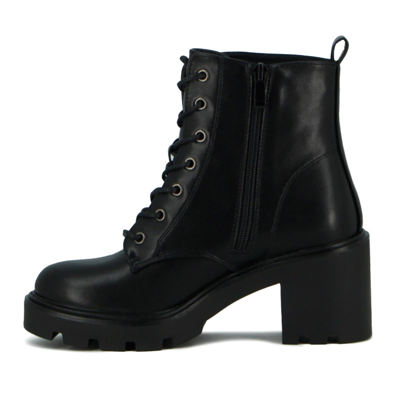 Darkness Bota De Dama Caña Baja Taco Cuadrado Acordonada - Negro Negro