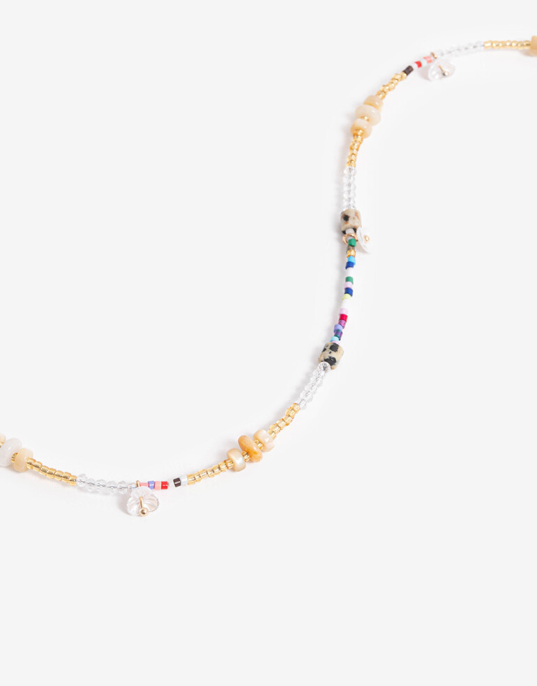 Collares Cortos Canutillos Collar Con Beads Floral - Dorado