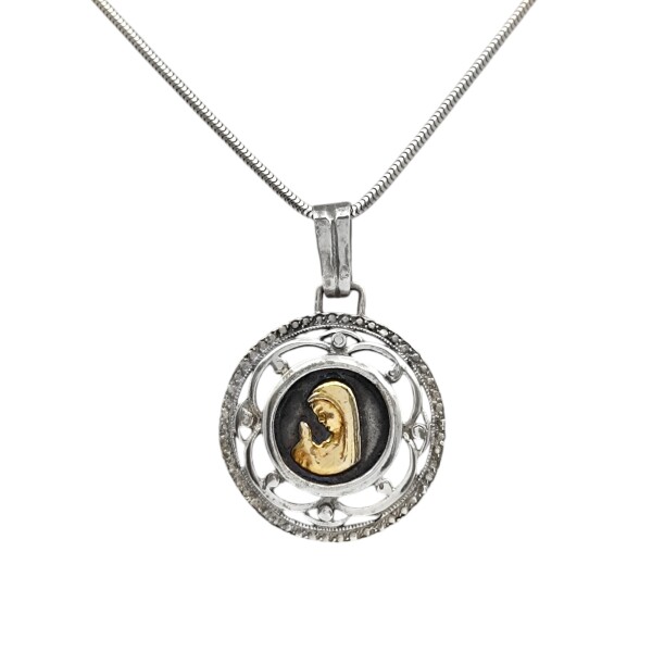 Dije Medalla Virgen Niña labrada -Plata y oro- Sin piedra- CP5030 sinpiedra