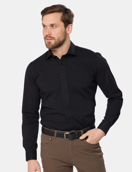 CAMISA LISA DE VESTIR CON SPANDEX Negro