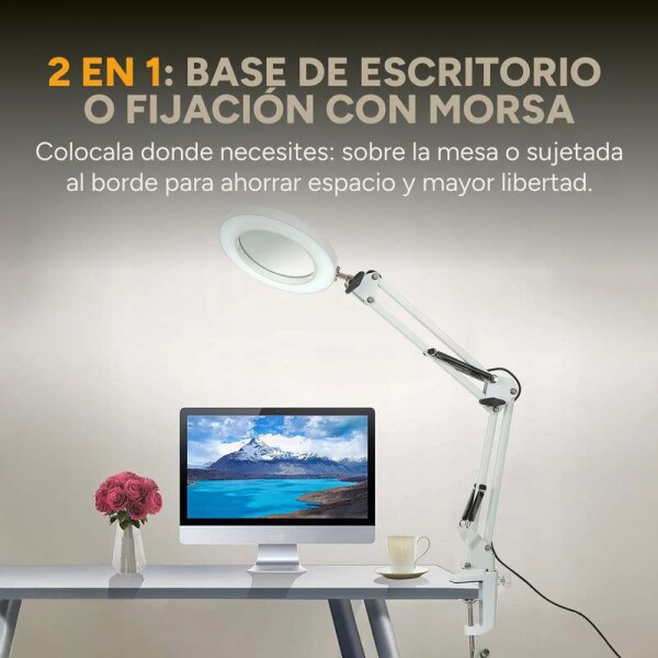 Lampara Aro Luz Led Lupa Aumento 2 En 1 Escritorio Y Morsa Color Variante Blanco