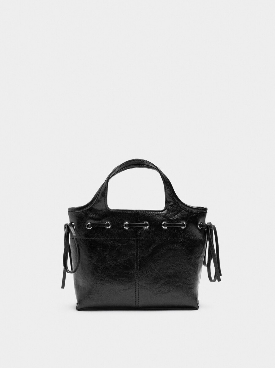 Bolso Tote Con Cordones Efecto Craquelado - negro 