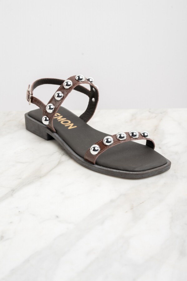 Sandalia Cuero Apliques Chocolate