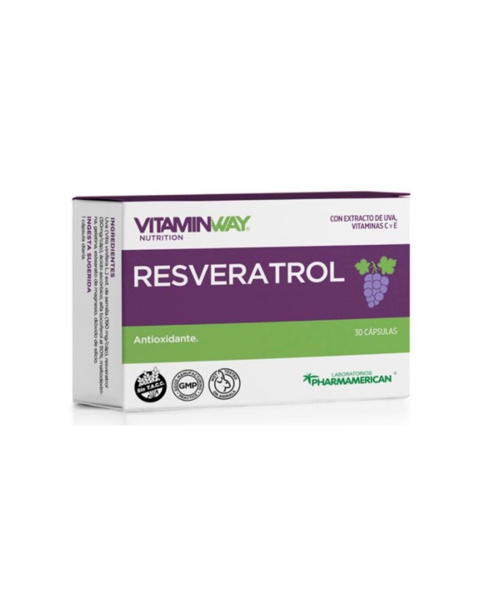 ¡OFERTA POR VENCIMIENTO! Resveratrol (Extracto de Uva) 30 caps Vitaminway 
