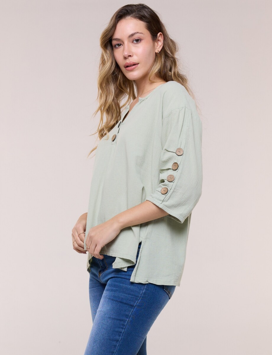 Blusa Algodon Botones - Verde Claro 