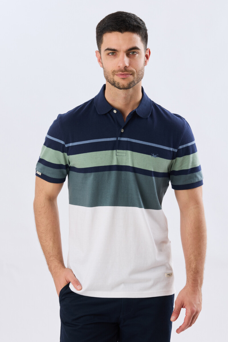 REMERA POLO RAYADA JERSEY - Azul Oscuro 