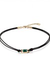 COLLAR DE CUERO BAÑADO EN ORO 18K CON CRISTAL VERDE Colgante