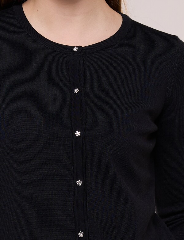 Cardigan Manga 3/4 Con Botones Florales Metalicos NEGRO