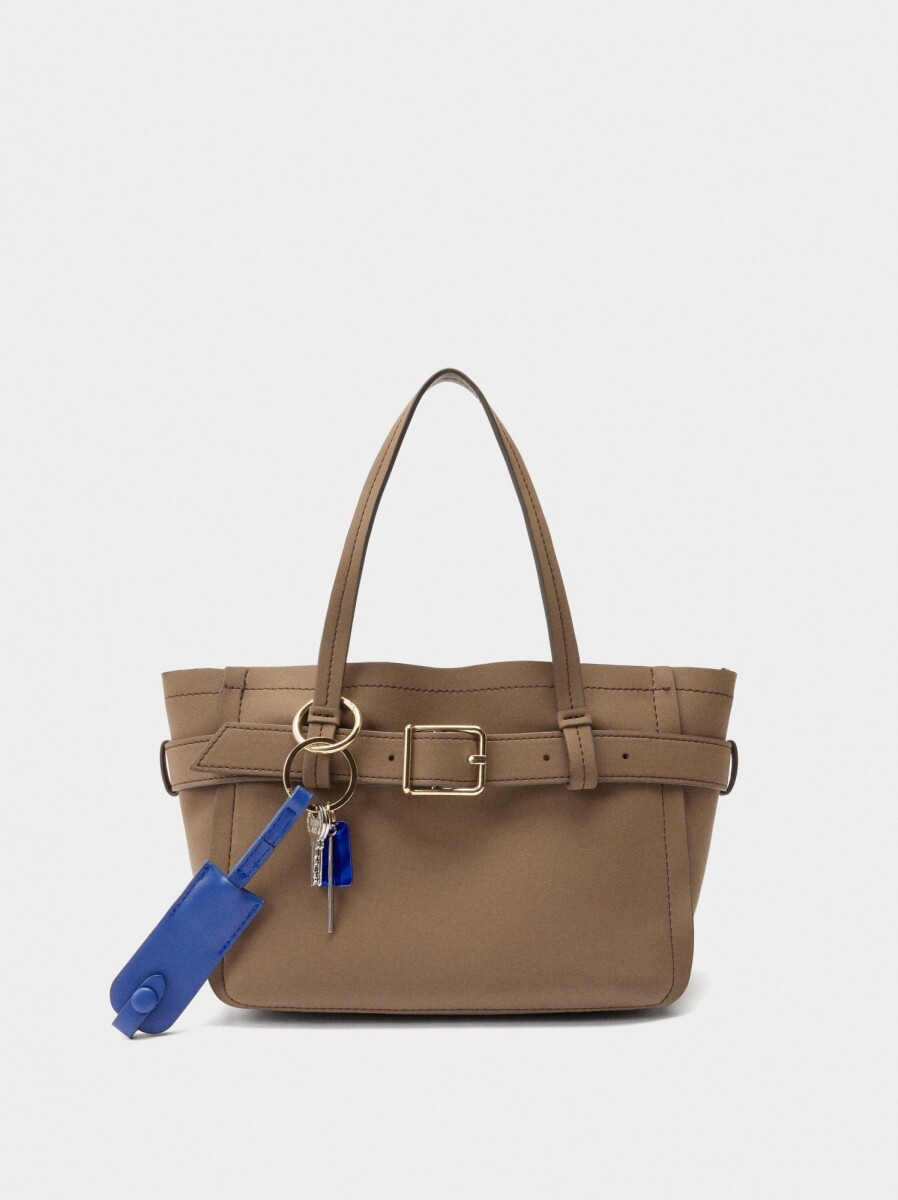 Bolso Tote Con Cinturón Y Colgante - camel 