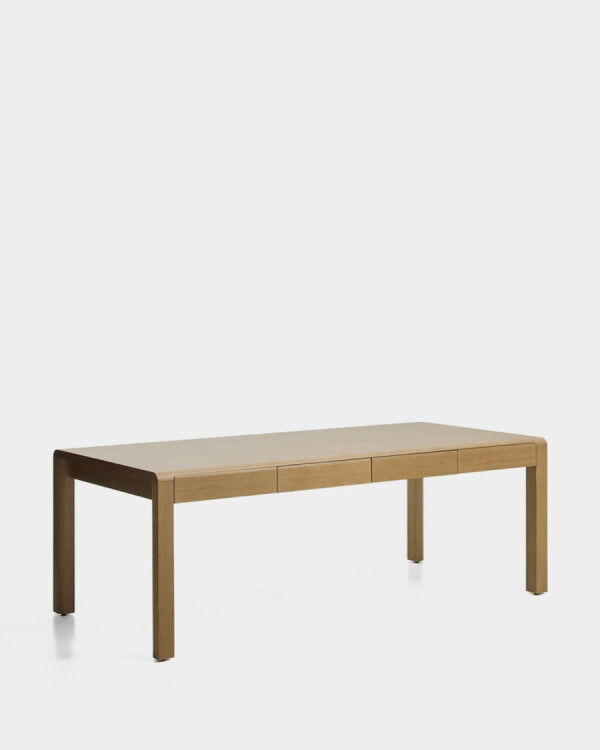 Mesa Arelida en chapa de roble y madera maciza de roble con acabado marrón claro 220 x 100 cm FSC Mix Credit Mesa Arelida en chapa de roble y madera maciza de roble con acabado marrón claro 220 x 100 cm FSC Mix Credit