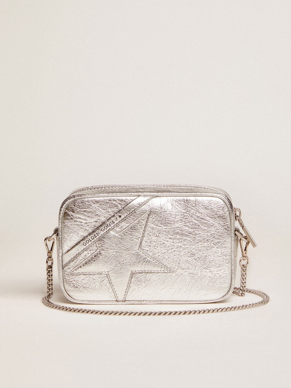 Golden Goose-Cartera de cuero, Star bag mini Plateado