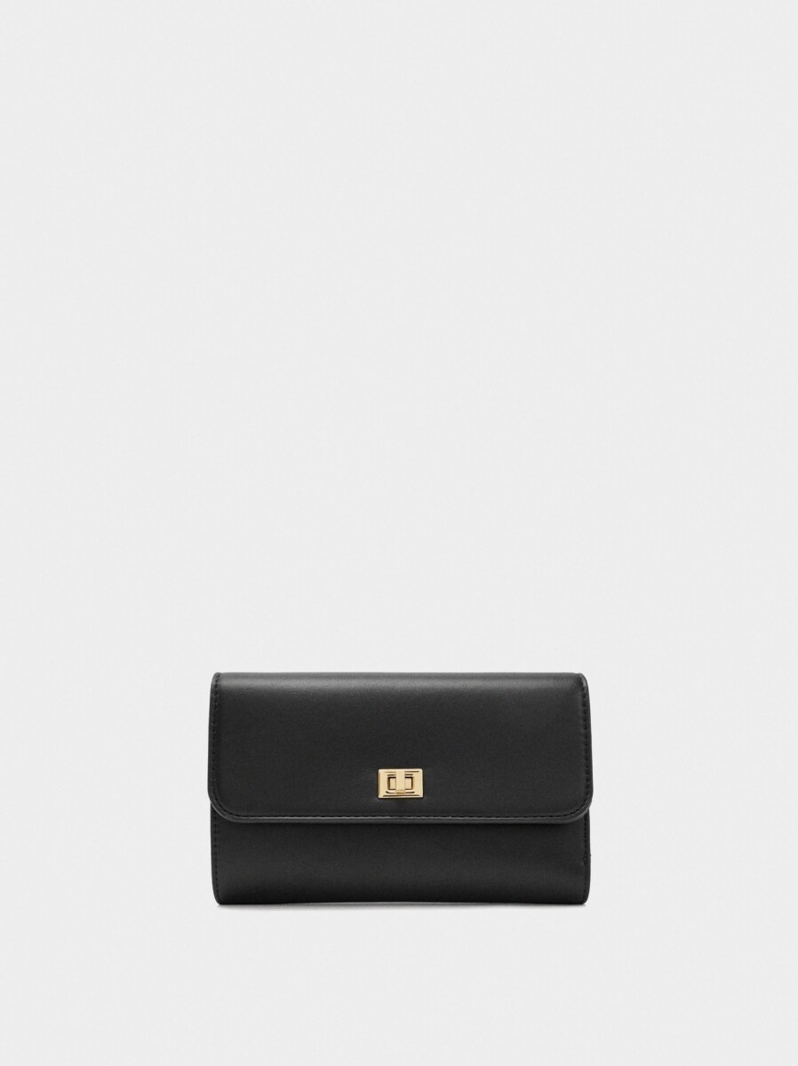 Cartera Lisa Con Solapa - negro 