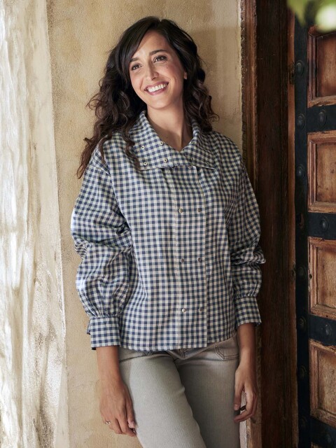 Camisa De Cuadros Con Smo Azul Medio Oscuro