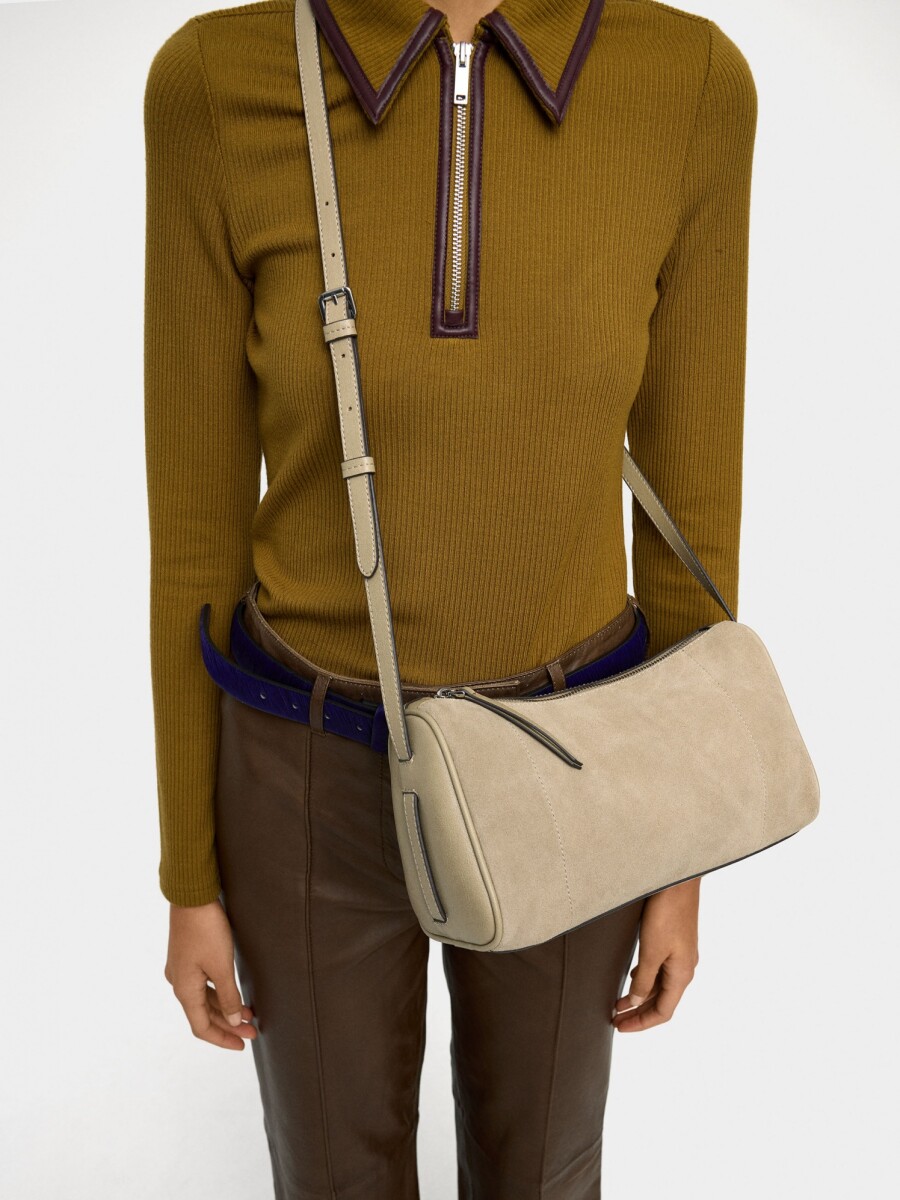 Bolso Bandolera Con Detalles De Piel taupe