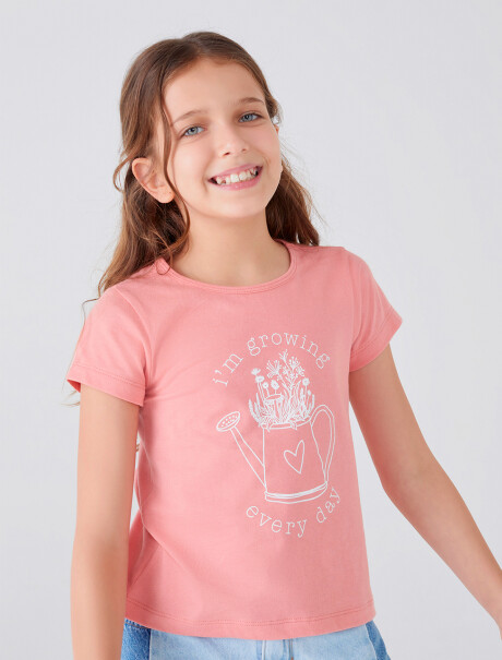 CAMISETA DE NIÑA MANGA CORTA ESTAMPADA ROSA
