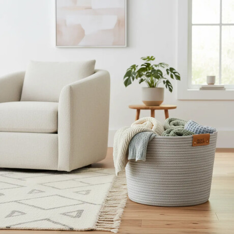 Cesto Canasto de Algodón con Asa Paramount Deco Ø38x30Cm Gris