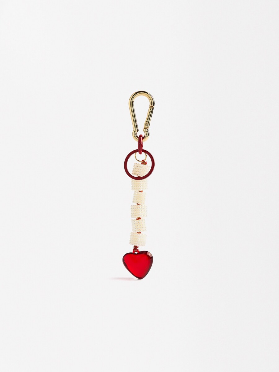 Llavero Charm Corazón Con Perlas rojo
