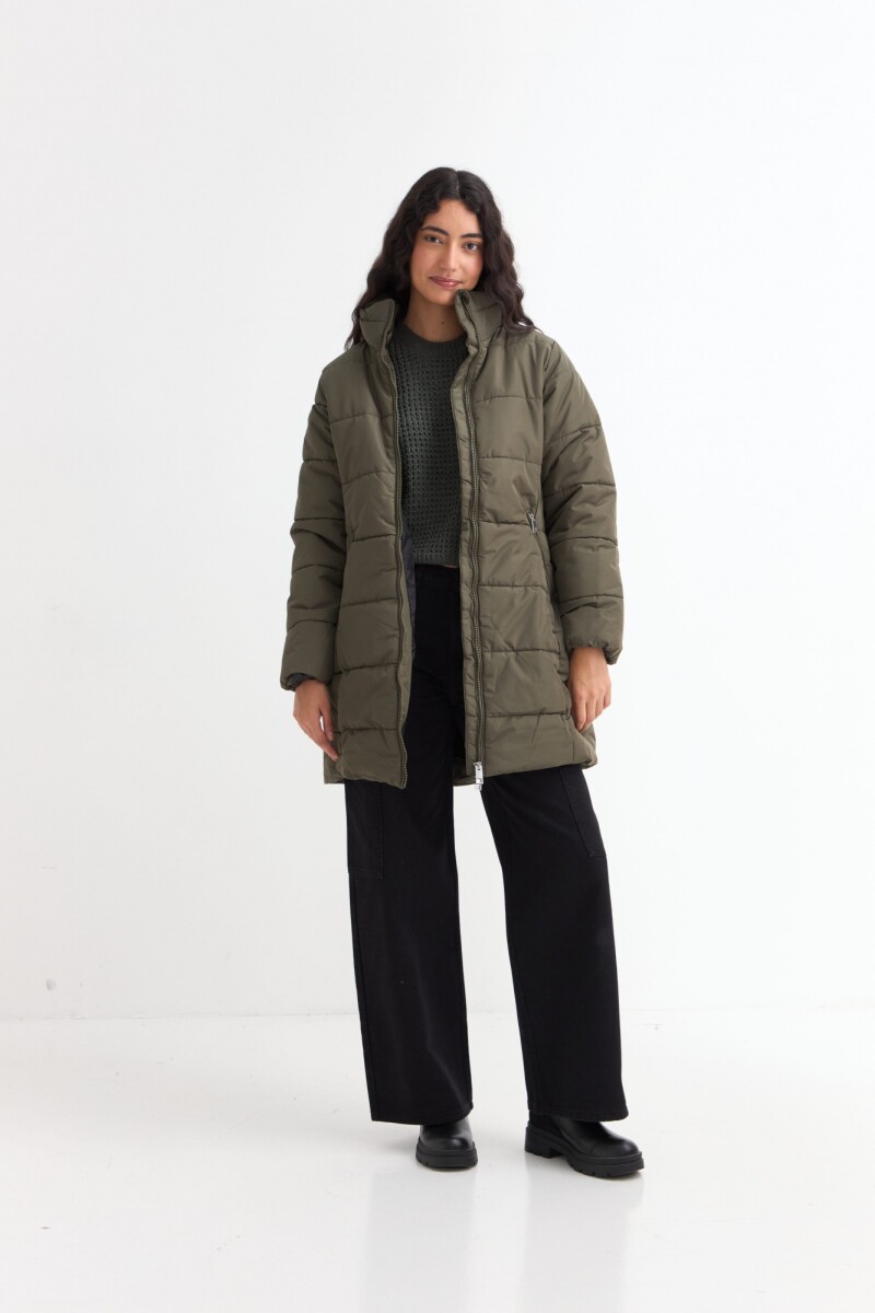 Campera puffer larga VERDE OLIVA