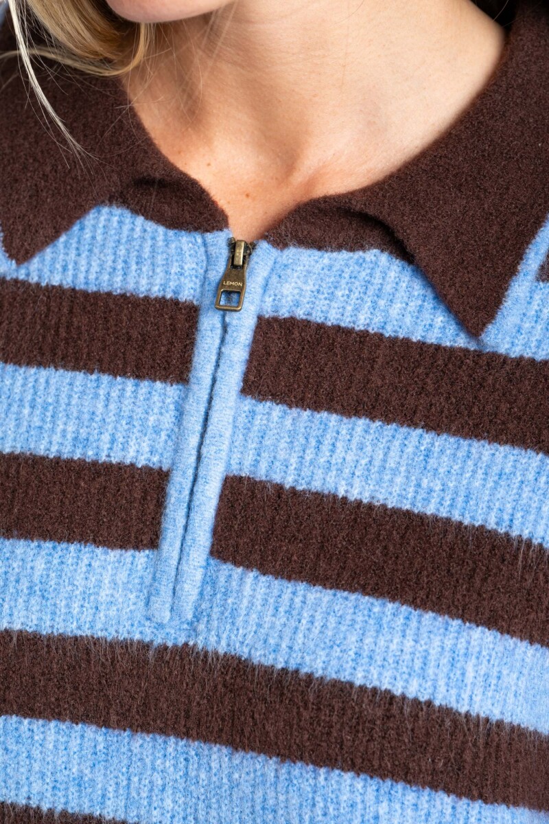 Sweater Polo Medio Cierre Rayado Chocolate