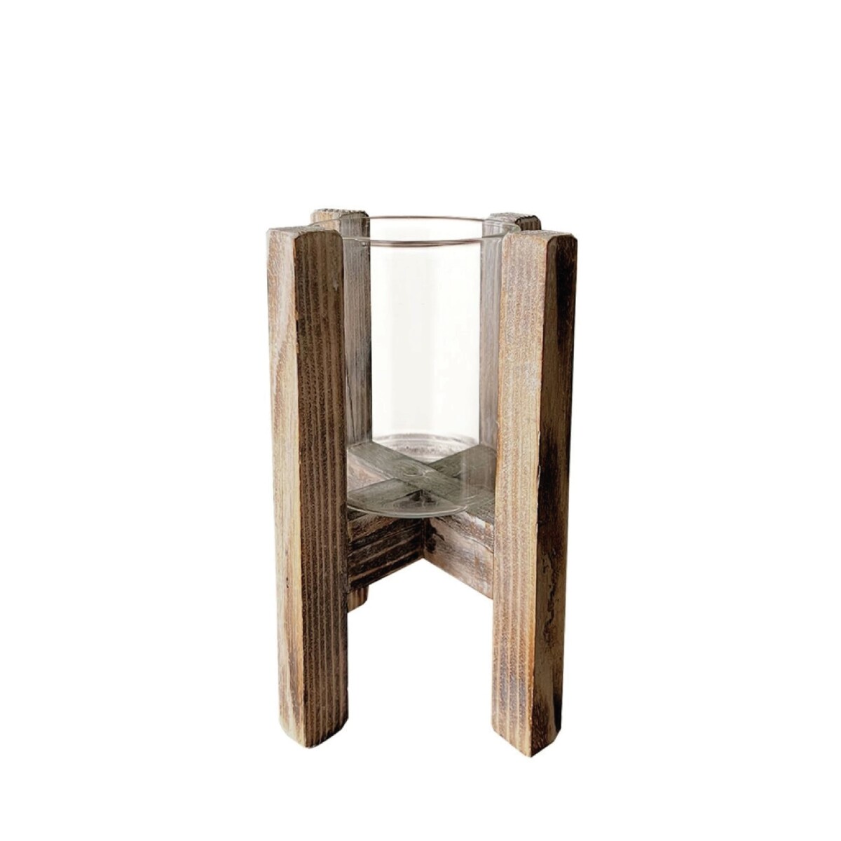 PORTAVELA DE VIDRIO 13x9CM BASE DE MADERA 23x15CM 