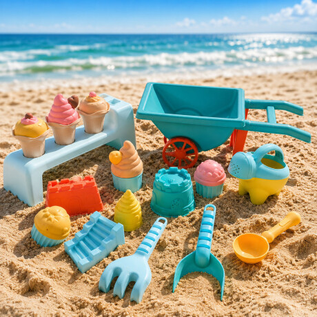 Set Juego Playa Infantil Carretilla Moldes Rastrillo 10pzas Verde