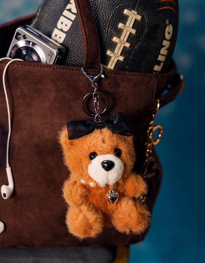 Llavero Peluche Llavero Y Charm De Osito Con Moño - Marron Medio