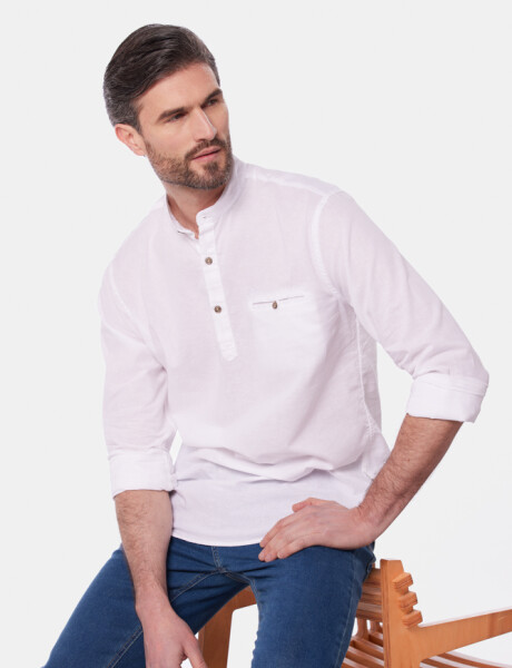 CAMISA LINO MEDIO BOTON CUELLO MAO Blanco