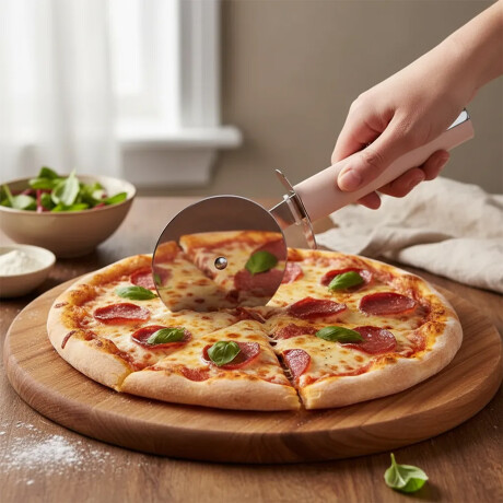 Cortador Rueda Cuchillo Corta Pizza de Cocina en Acero Inox Salmón