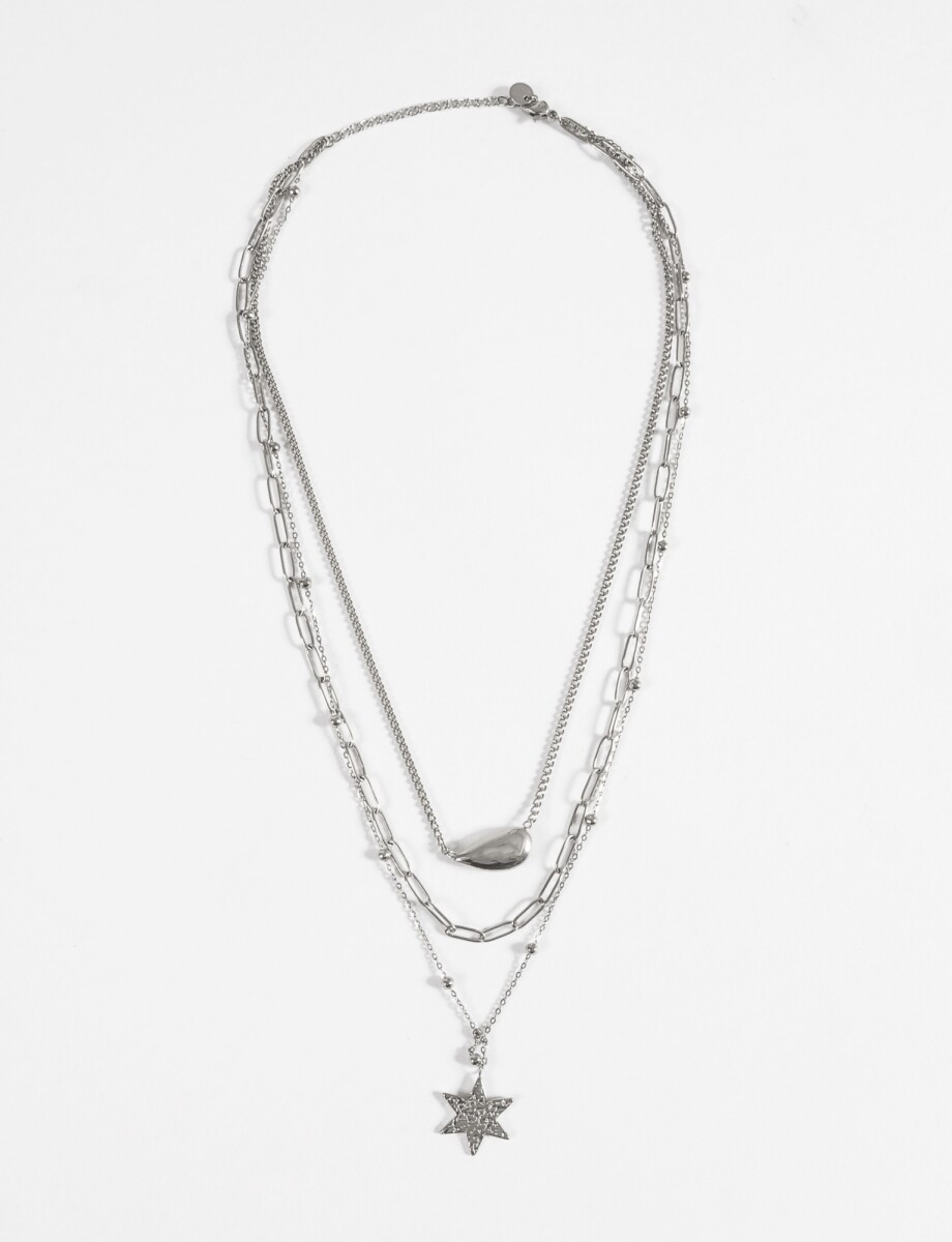 Collar triple vueltas dijes acero - plateado 