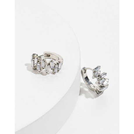 Aros Argollas Strass Plateado Rodio