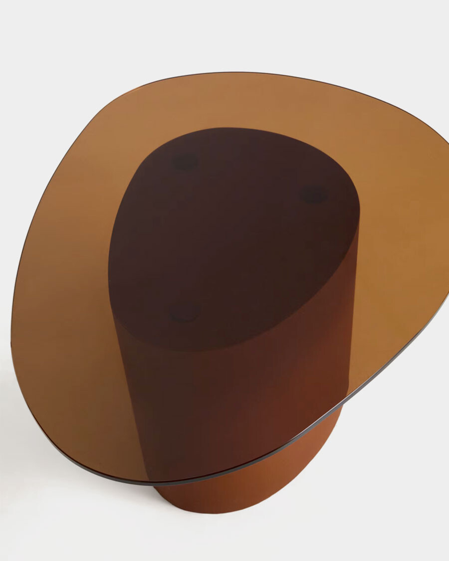 Mesa de centro Olir de vidrio templado y acero marrón 82 x 74 cm Mesa de centro Olir de vidrio templado y acero marrón 82 x 74 cm