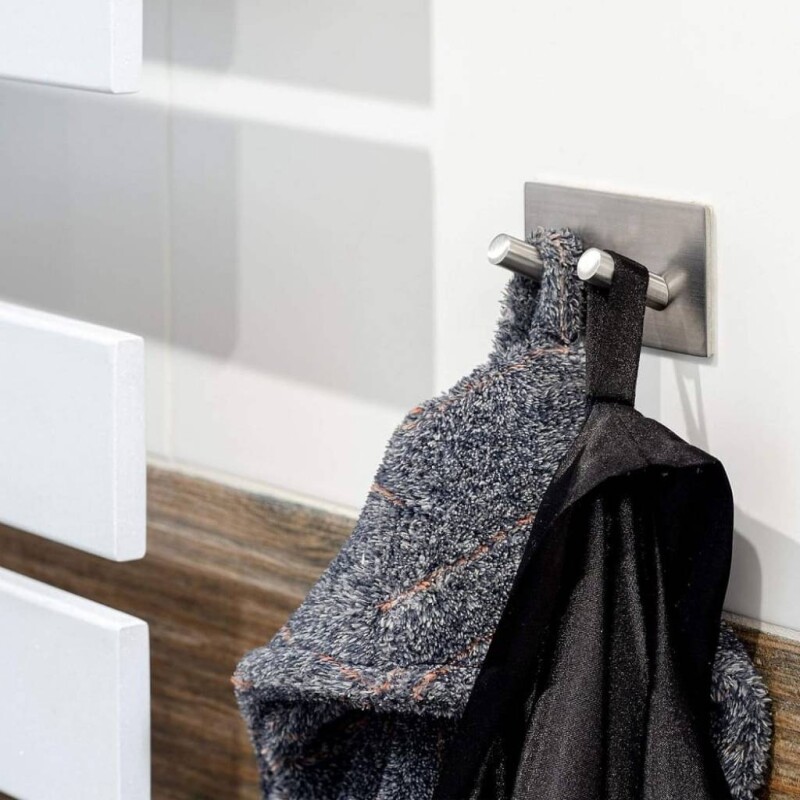 Gancho autoadhesivo doble acero inoxidable para pared Gancho autoadhesivo doble acero inoxidable para pared
