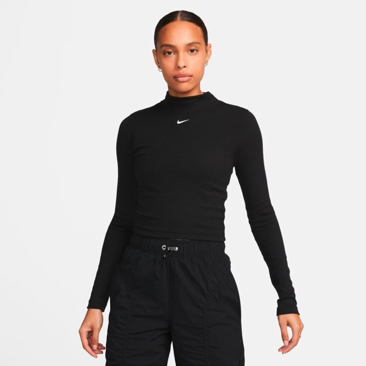 W NSW ESSNTL RIB MOCK LS TOP - Negro 