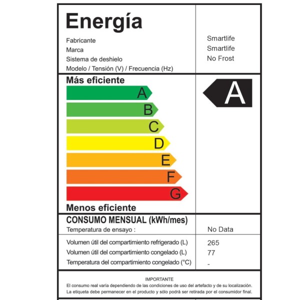 Heladera Smartlife Sl-rn270sd HELADERA SMARTLIFE SLRNF270SD2 GRIS