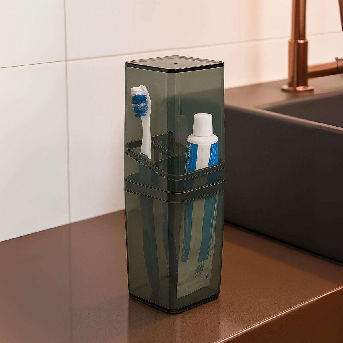Porta Cepillo Con Tapa - NEGRO TRASLÚCIDO 