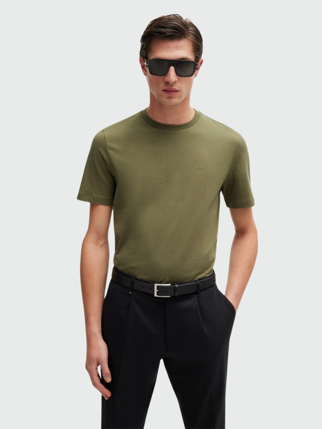 BOSS - Remera de Punto con Logo Verde