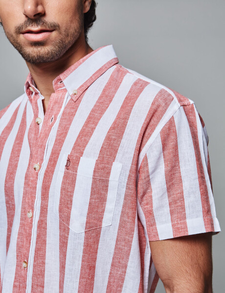 Camisa lino m/c rayada ladrillo