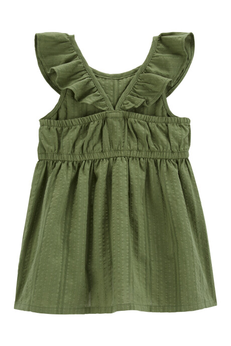 Vestido de algodón mil rayas, cuello con volados Sin color