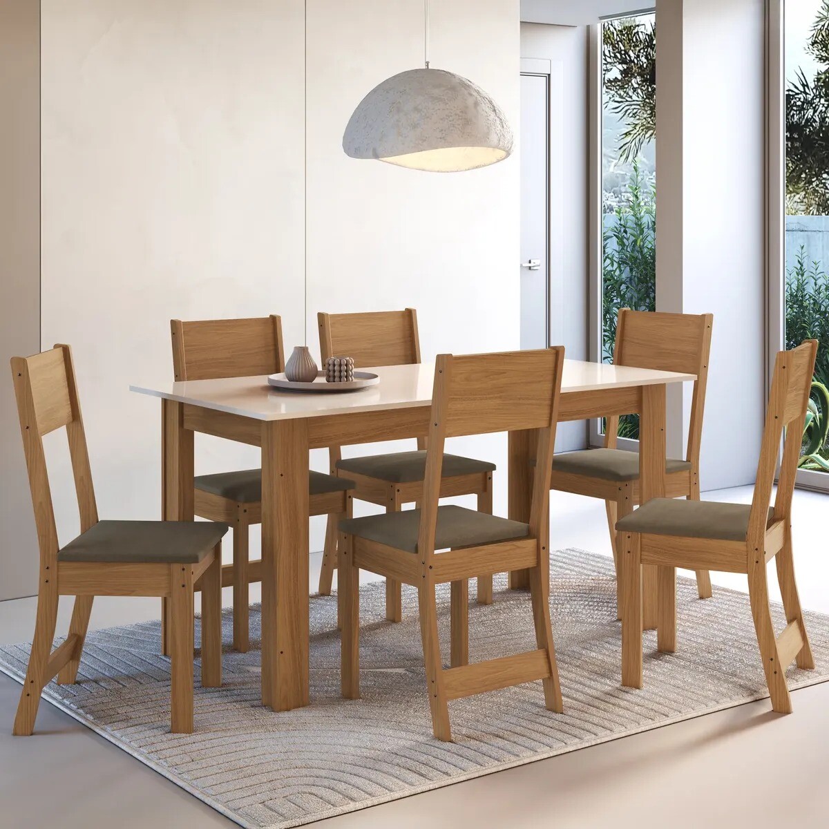 JUEGO DE COMEDOR MESA Y 6 SILLAS CON ASIENTO TAPIZADO 