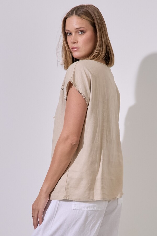 Blusa Lino Puntilla KHAKI