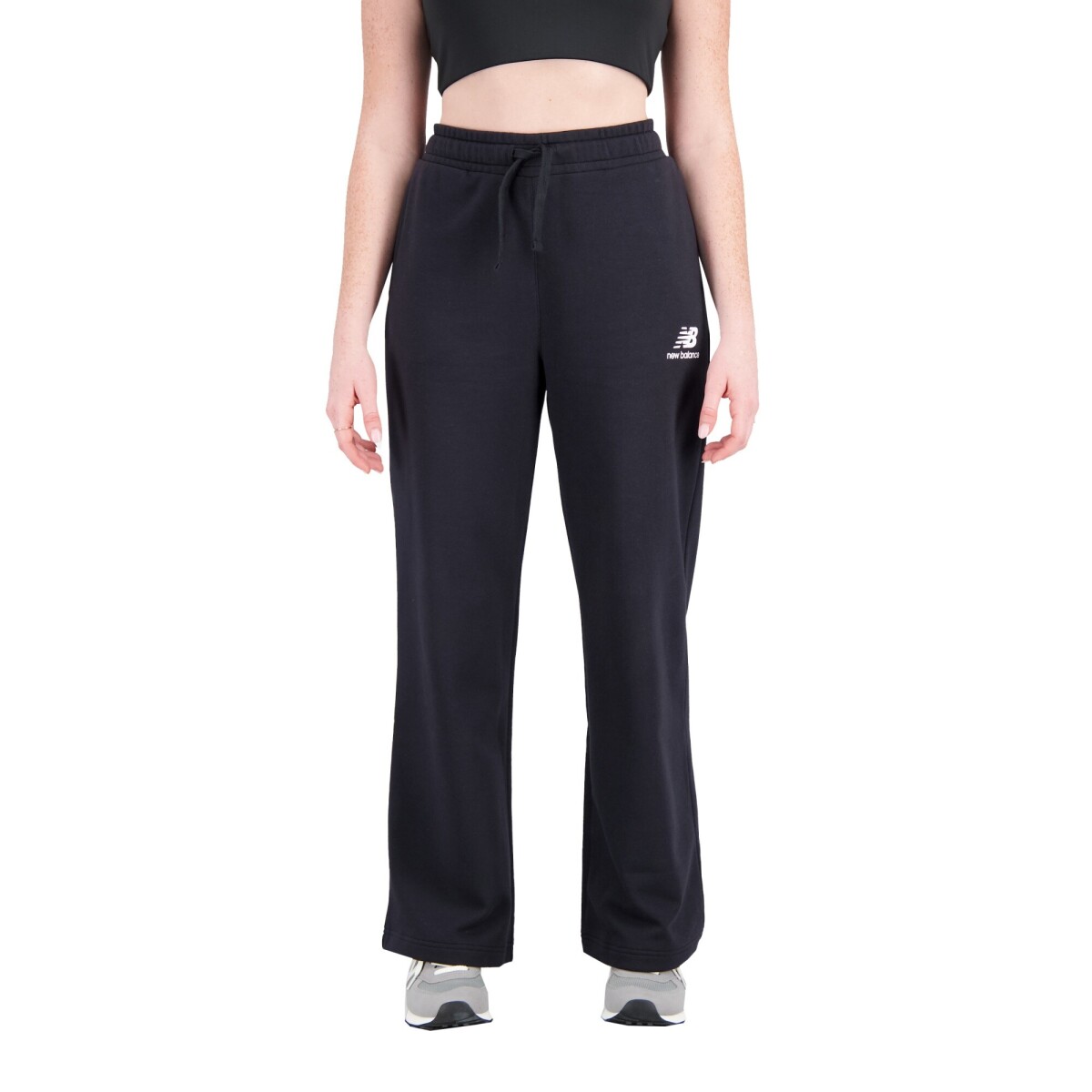 Pantalon New Balance Dama Essentials Stacked Logo French Terry Wide Legged Sweatpant Black - S/C 