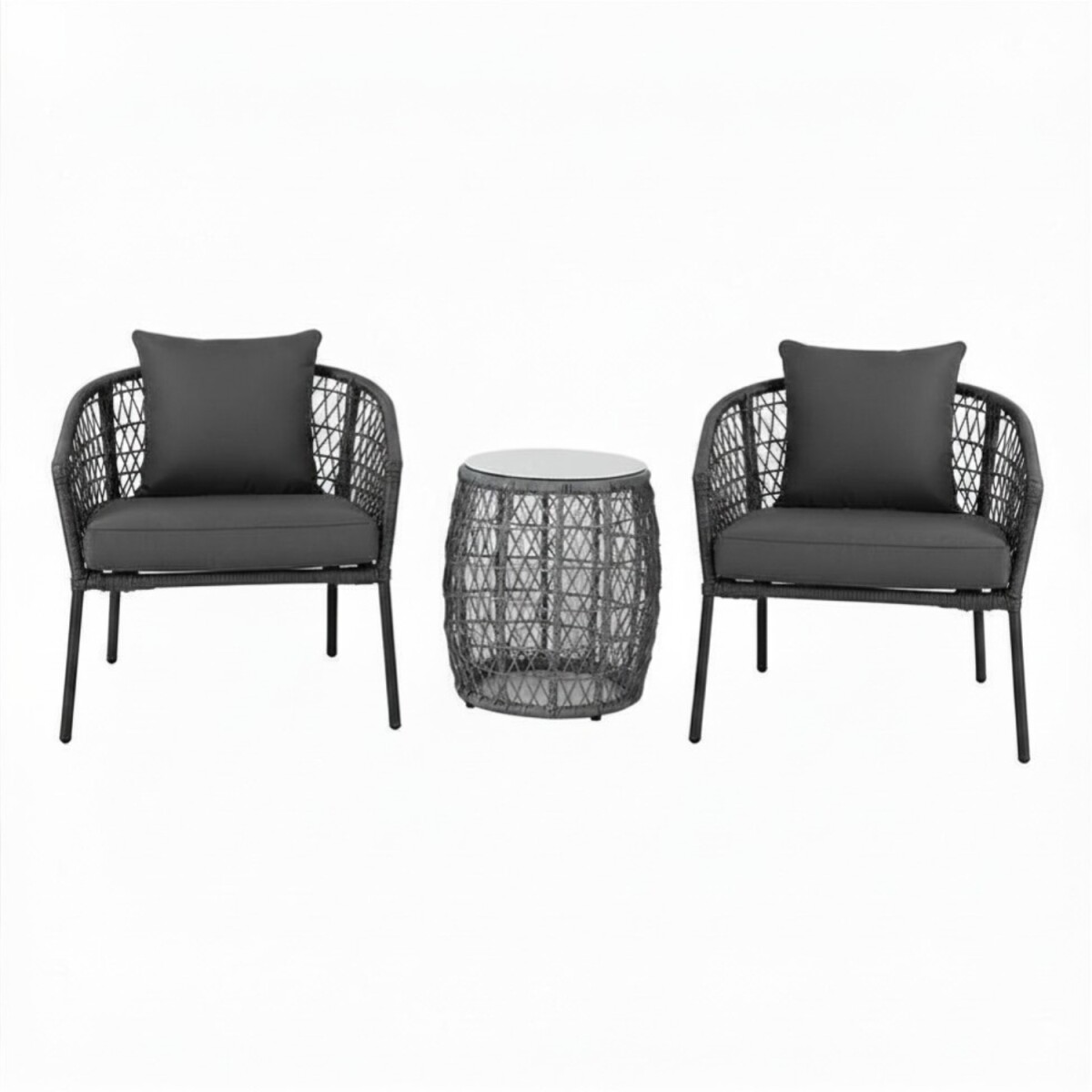 Juego De Jardin Rattan Lumax Exterior 2 Sillones + Mesa - Gris 