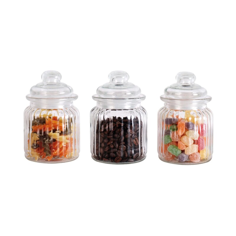 SET X3 RECIPIENTES D8xH12.5CM 300ML VIDRIO C/TAPA SET X3 RECIPIENTES D8xH12.5CM 300ML VIDRIO C/TAPA