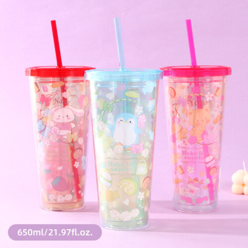 Vaso De Plástico Doble Capa Con Sorbito - Colores - 650ml Vaso De Plástico Doble Capa Con Sorbito - Colores - 650ml