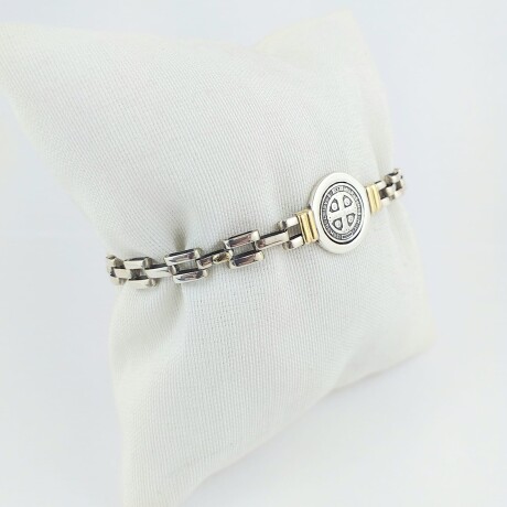 Pulsera religiosa de plata 925 con detalles de double en oro 18Kts , SAN BENITO. Pulsera religiosa de plata 925 con detalles de double en oro 18Kts , SAN BENITO.