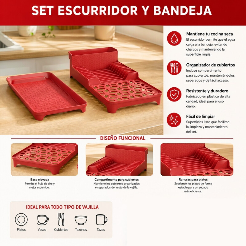 Escurridor con bandeja ROJO