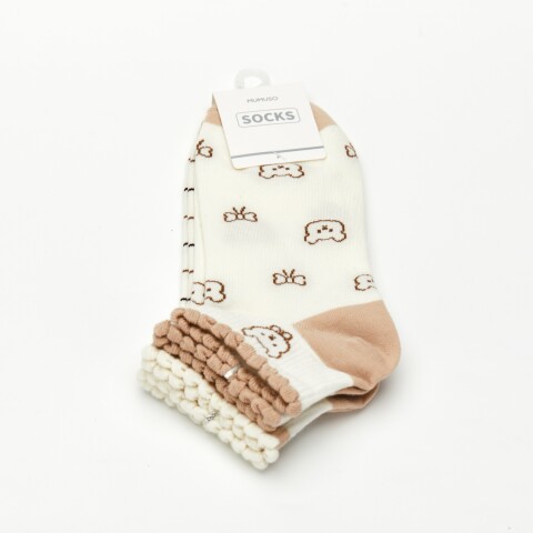 MEDIAS BAJAS PARA MUJER CON DISEÑO DE OSITO Y RIBETE DE ENCAJE MARRÓN (2 PARES/B MEDIAS BAJAS PARA MUJER CON DISEÑO DE OSITO Y RIBETE DE ENCAJE MARRÓN (2 PARES/B